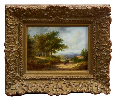 Lot 1330 - Jan Evert Morel II (1835-1905) oil on panel - figures on a woodland path, signed, in gilt frame, 19cm x 23.5cm