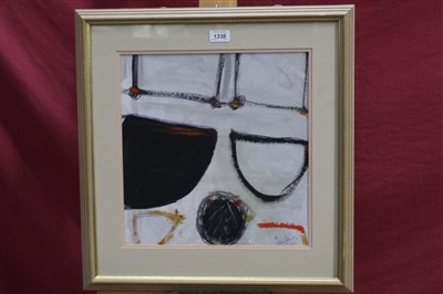 Lot 1338 - Manner of Terry Frost mixed media on paper - Black Boats, St. Ives, inscribed, in glazed frame, 37cm x 36cm