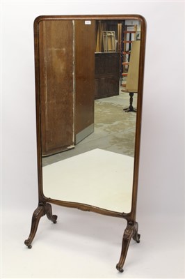 Lot 1587 - 19th century French beech cheval mirror