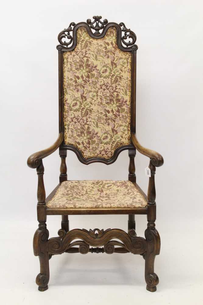 Carolean Style Chair Lot 874 - Carolean style walnut open armchair