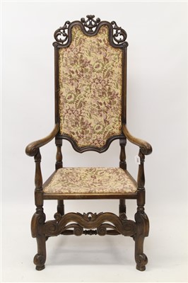 Lot 1589 - Carolean style walnut open armchair