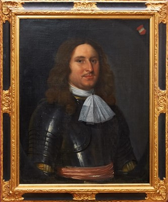 Lot 1348 - After Jacob Ocktervelt (c.1634-1708) oil on canvas - portrait of a nobleman in armour, in gilt and ebonised frame, 72cm x 57cm