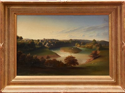 Lot 1355 - 19th century English school oil on canvas - an extensive flooded landscape, in gilt frame, 30cm x 45cm