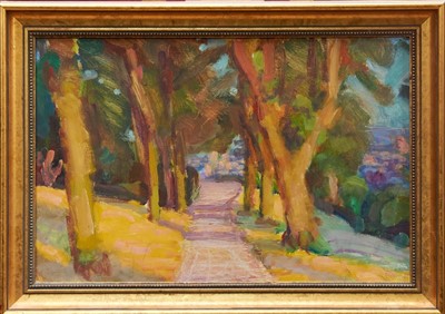 Lot 1360 - *Sargy Mann (1937-2015) oil on board - Brandon Hill, signed and titled verso, in gilt frame, 35cm x 54cm