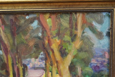 Lot 1360 - *Sargy Mann (1937-2015) oil on board - Brandon Hill, signed and titled verso, in gilt frame, 35cm x 54cm