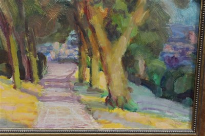 Lot 1360 - *Sargy Mann (1937-2015) oil on board - Brandon Hill, signed and titled verso, in gilt frame, 35cm x 54cm