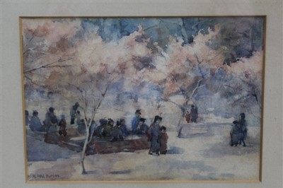 Lot 1361 - Mary R. Hill Burton, two early 20th century watercolours - Japanese figures in gardens, signed, both framed and glazed, 17cm x 24cm and 26cm x 38cm