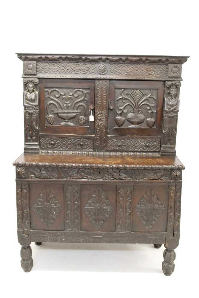 Lot 1500 - Antique carved oak court cupboard