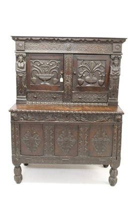 Lot 1500 - Antique carved oak court cupboard