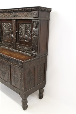 Lot 1500 - Antique carved oak court cupboard