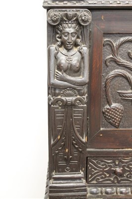 Lot 1500 - Antique carved oak court cupboard