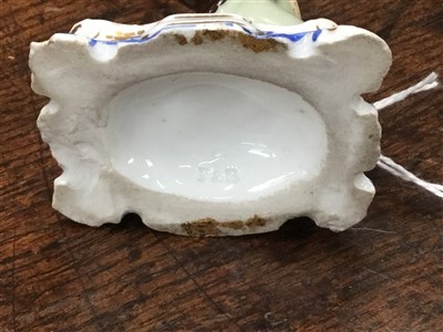 Lot 234 - Early 19th cent Barr & Barr porcelain figure, Minton figure, miniature jug / basin, Meissen slipper