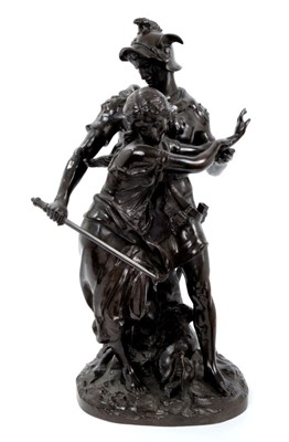Lot 1045 - 19th century Continental bronze figure of a warrior and a maiden
