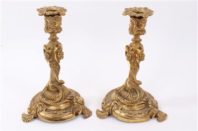 Lot 1052 - Pair of 19th century ormolu candlesticks