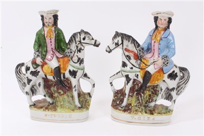 Lot 254 - Pair Victorian Staffordshire figures of the Highwaymen, entitled - D. Turpin and T. King, both on horseback