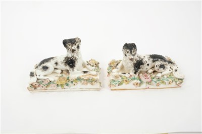 Lot 278 - Pair Victorian Staffordshire porcelain hounds with black and white decoration, 15cm