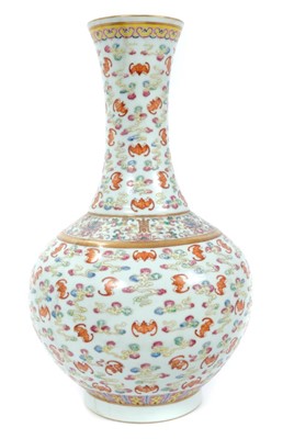 Lot 304 - Chinese famille rose vase finely polychrome painted with bats, clouds, flowers and Buddhist symbols