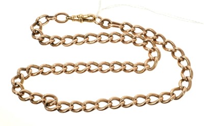 Lot 668 - Edwardian 9ct rose gold curb link watch chain, 39cm.