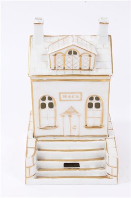 Lot 287 - Mid-19th century Paris porcelain house-shaped pastille burner with gilt decoration