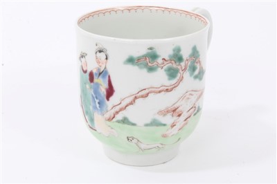 Lot 290 - 18th century Worcester coffee cup, polychrome painted with Oriental figures and dog in landscape