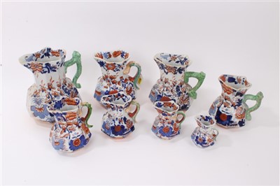 Lot 320 - Five 19th century Masons ironstone Imari palette graduated jugs and three others