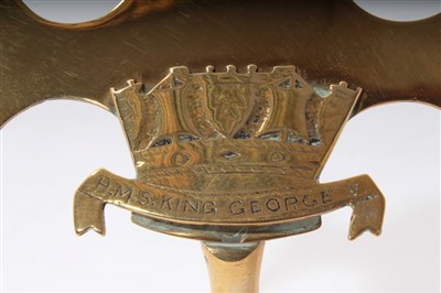 Lot 51 - HMS King George V brass officers' mess menu holder, First World War Princess Mary gift tin