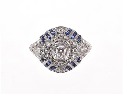 Lot 715 - Art Deco diamond and sapphire ring