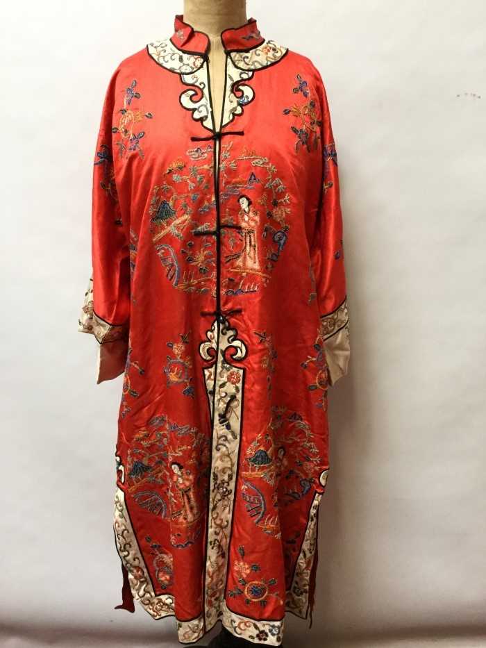 Lot 3050 - Chinese silk embroidered gown and hat