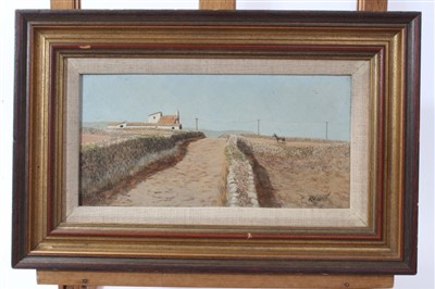 Lot 22 - Ken Turner (b1926) oil on board - House and Mule In Majorca’s, signed  12 x 23cm