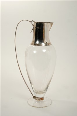 Lot 206 - Contemporary glass claret jug with silver mounts