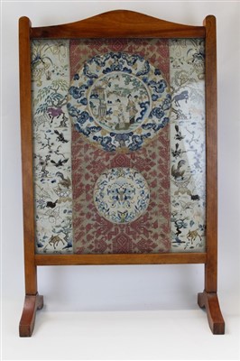 Lot 3051 - Chinese hand embroidered silk roundels and panels in fire screen.