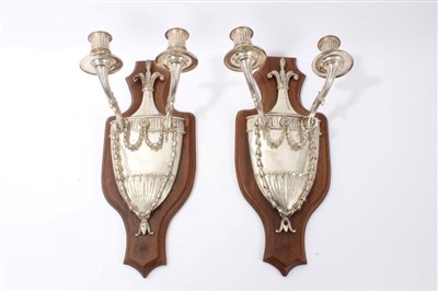 Lot 733 - Pair of good quality Adams-style silvered twin-branch wall lights