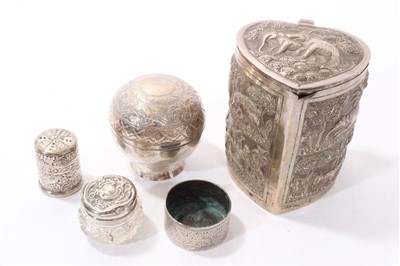 Lot 209 - Late 19th / early 20th century Indian silver box, three other Eastern silver items, Victorian toilet jar