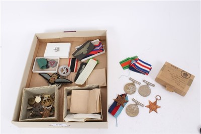 Lot 510 - Second World War Medals, comprising 1939 - 1945 Star (x2),  France and Germany Star, Defence Medals (x2) and War Medals (x2), together with various medal ribbons and badges