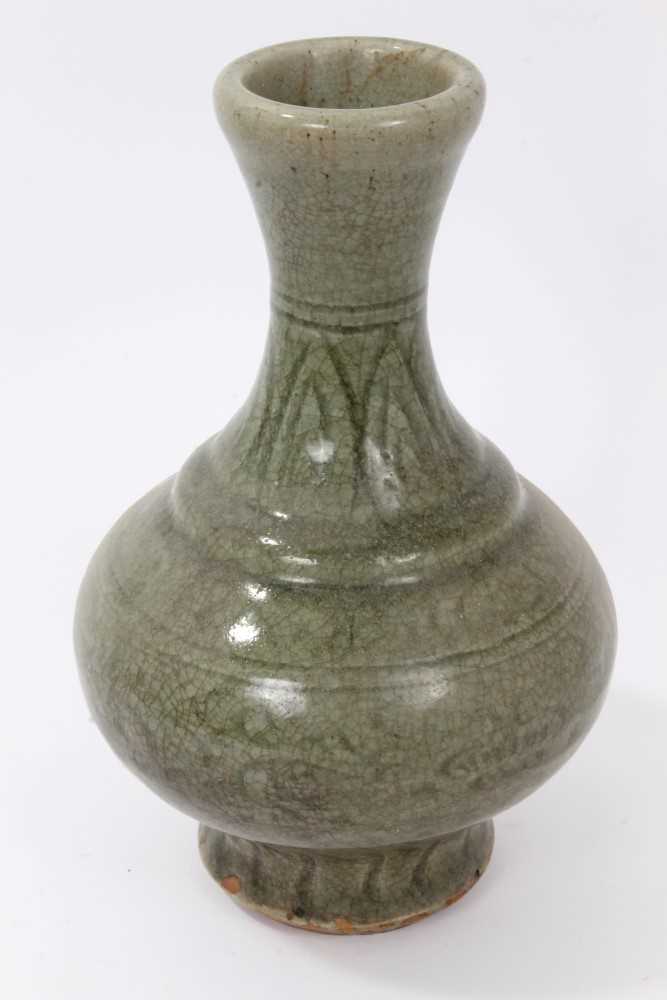 Lot 145 - Chinese Celadon glazed vase of heavily potted stepped baluster form
