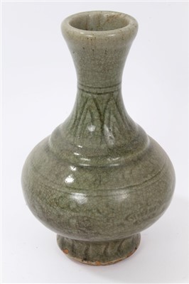 Lot 122 - Chinese Celadon glazed vase of heavily potted stepped baluster form