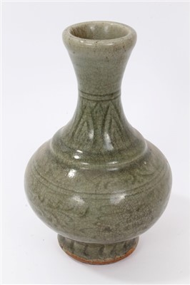 Lot 122 - Chinese Celadon glazed vase of heavily potted stepped baluster form