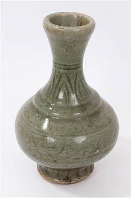 Lot 145 - Chinese Celadon glazed vase of heavily potted stepped baluster form