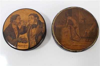 Lot 783 - Two 19th century Continental circular papier-mâché snuff boxes