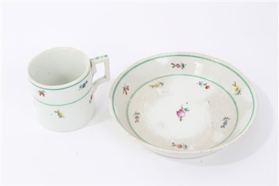 Lot 147 - Late 18th C. French Chantilly coffee cup/saucer, Tournai cup/saucer, Vienna can/saucer