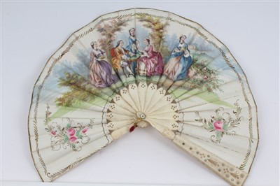 Lot 786 - 19th century French fan with painted lithography scene of card players in 18th century attire