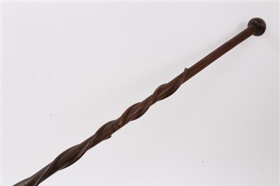 Lot 787 - Late 19th / early 20th century carved hardwood tribal staff, possibly Zulu