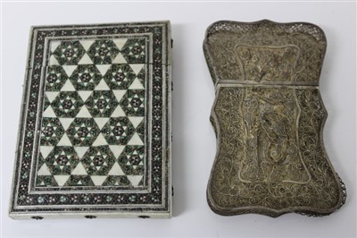 Lot 788 - 19th century Chinese filigree white metal card case and Vizagapatam card case