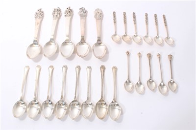 Lot 261 - Set of five ornamental Scandinavian silver spoons and other spoons