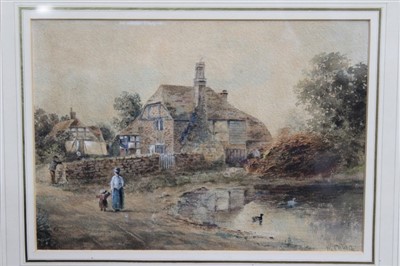 Lot 233 - Fred Fitch (act.1880-1925) watercolour - figure in a rural lane before cottages