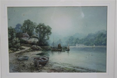 Lot 1077 - Late Victorian English School watercolour - fishing boats moored on the shore