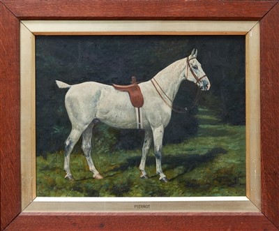 Lot 913 - George Paice (1854-1925) oil on canvas - a grey hunter, Pierrot, signed, titled and dated ‘99...