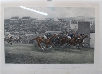 Lot 927 - Godfrey Douglas Giles (1857-1941) signed print - The Derby of 1909, signed in pencil and extensively inscribed, published 1909, in original glazed oak frame, 68cm x 94cm