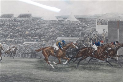 Lot 927 - Godfrey Douglas Giles (1857-1941) signed print - The Derby of 1909, signed in pencil and extensively inscribed, published 1909, in original glazed oak frame, 68cm x 94cm