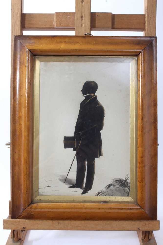 Lot 95 - W. Frith, early Victorian watercolour silhouette - Mr Thomson of Banchory House, Aberdeen, signed and dated 1843, in glazed maple frame, 26cm x 18cm